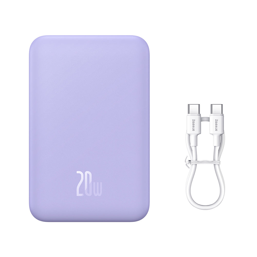 Zewnętrzna Bateria Bezprzewodowa Baseus Magnetic Mini, 20000mAh, 20W, PD + FQI, 1 x QI - 1 x USB-C, Fioletowy PPCX150005
