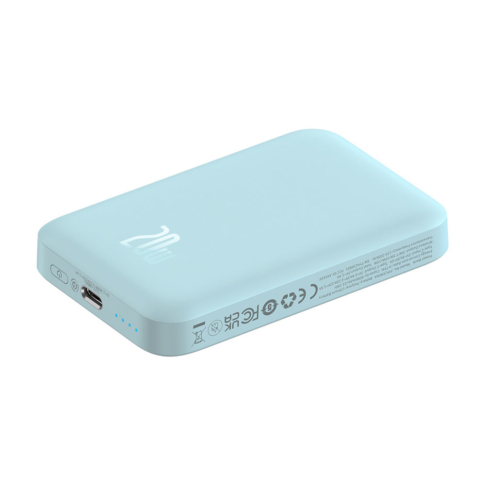 Zewnętrzna bateria bezprzewodowa Baseus Mini Air, 6000mAh, 20W, PD + FQI, 1 x QI - 1 x USB-C, Niebieska P10059002313-00