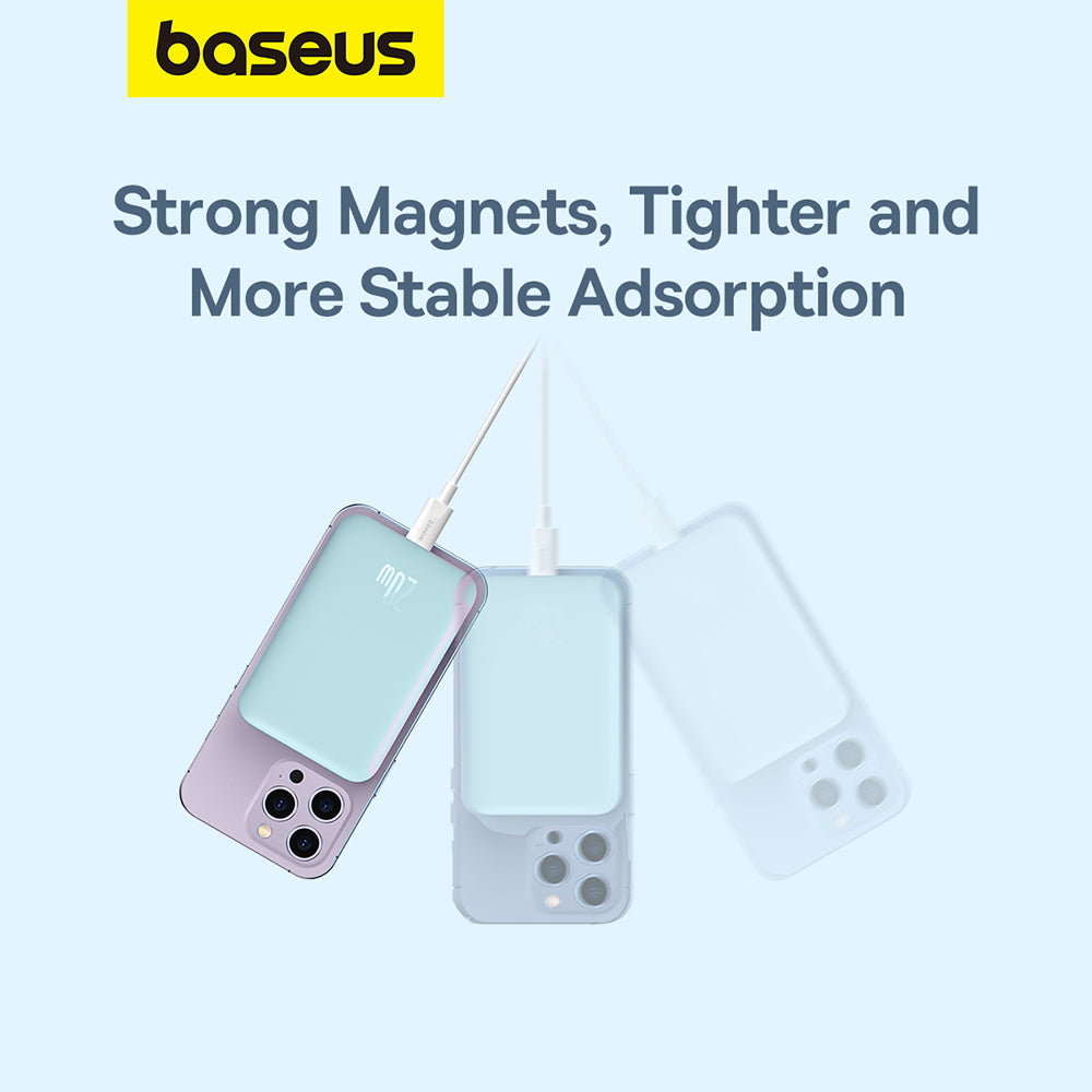 Zewnętrzna bateria bezprzewodowa Baseus Mini Air, 6000mAh, 20W, PD + FQI, 1 x QI - 1 x USB-C, Niebieska P10059002313-00