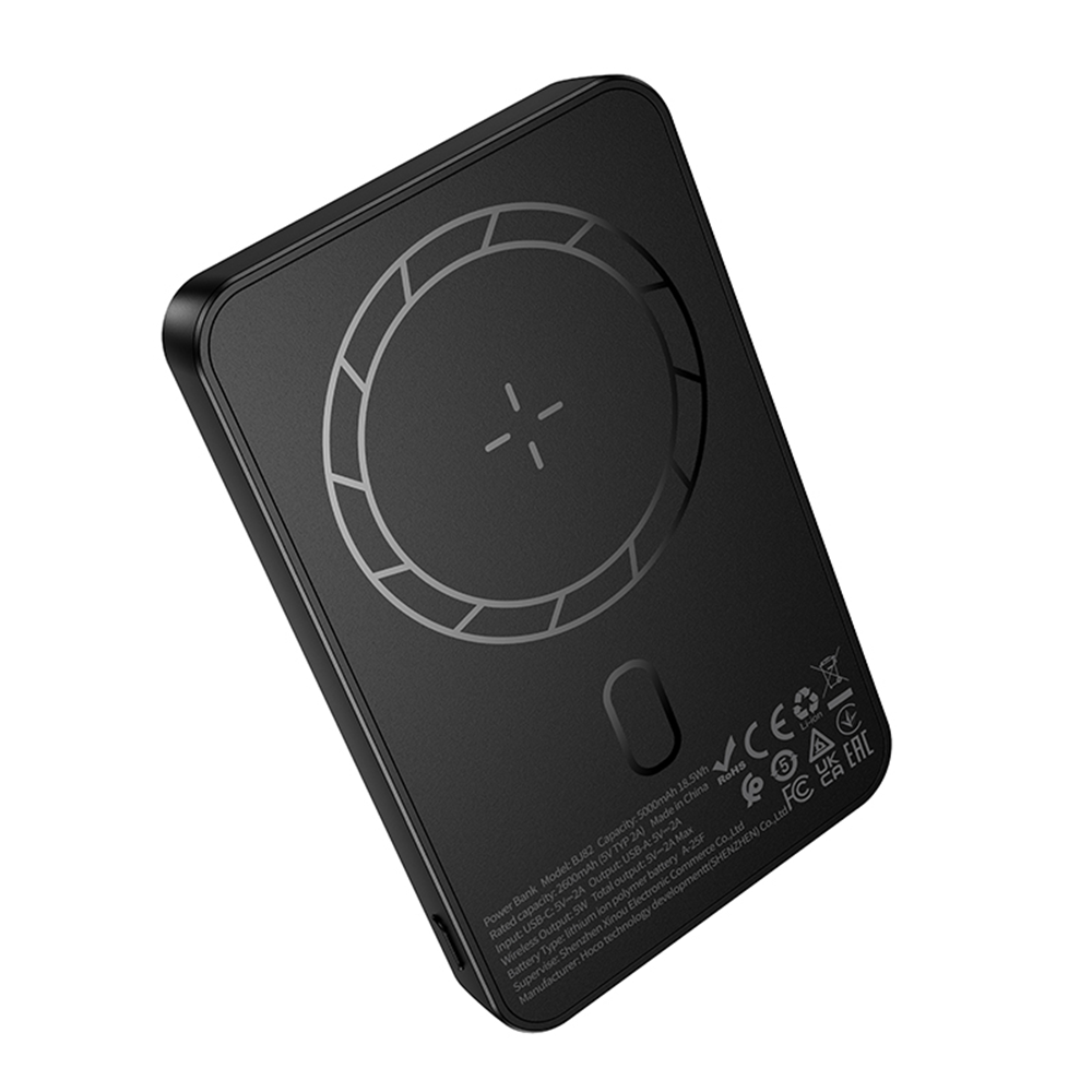 Zewnętrzna bateria bezprzewodowa Borofone BJ82 Dawn, 5000mAh, 10W, 1 x QI - 1 x USB-A, Czarna