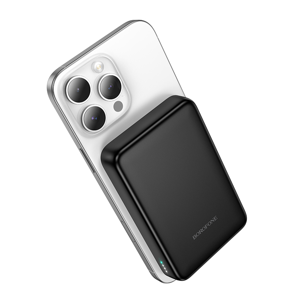 Zewnętrzna bateria bezprzewodowa Borofone BJ82A Dawn, 10000mAh, 22.5W, QC + PD + FQI, 1 x QI - 1 x USB-A - 1 x USB-C, Czarna
