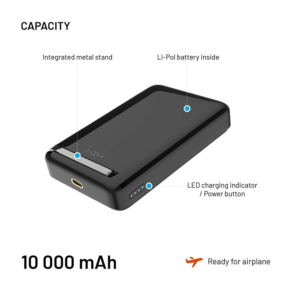 Zewnętrzna bateria bezprzewodowa Fixed MagZen 10 Pro, 10000mAh, 30W, PD + FQI, 1 x QI - 1 x USB-C, Czarna