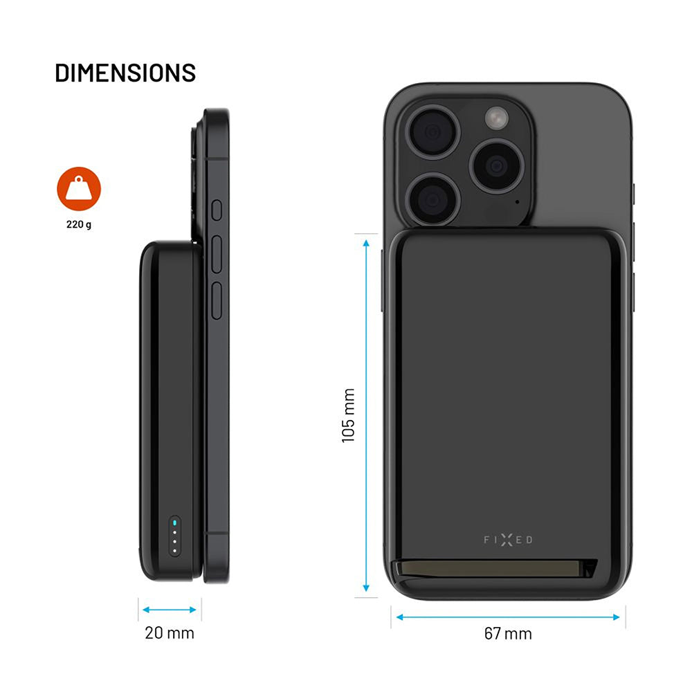 Zewnętrzna bateria bezprzewodowa Fixed MagZen 10 Pro, 10000mAh, 30W, PD + FQI, 1 x QI - 1 x USB-C, Czarna