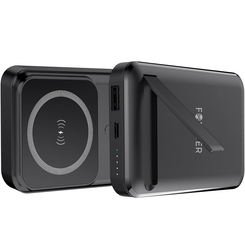 Bezprzewodowa bateria zewnętrzna Forever MATB-100, 10000 mAh, 22,5 W, QC + PD + FQI, 1 x QI - 1 x USB-A - 1 x USB-C, czarna