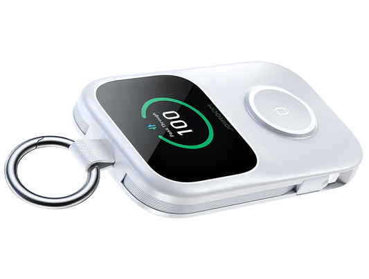 Bezprzewodowy powerbank Joyroom JR-W19, 5000mAh, 20W, QC + PD, 1 x Lightning - 1 x QI - 2 x USB-C, biały