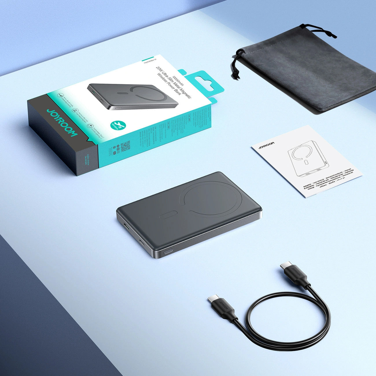 Bezprzewodowy powerbank Joyroom JR-PBM08 Pro, 10000mAh, 22,5W, PD + FQI, 1 x QI - 2 x USB-C, Szary