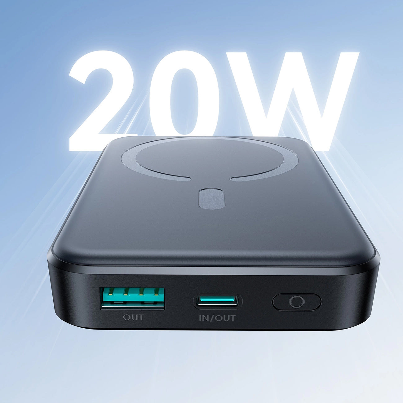 Zewnętrzna bateria bezprzewodowa Joyroom JR-W020, 10000mAh, 20W, QC + PD + FQI, 1 x QI - 1 x USB-A - 1 x USB-C, Czarna