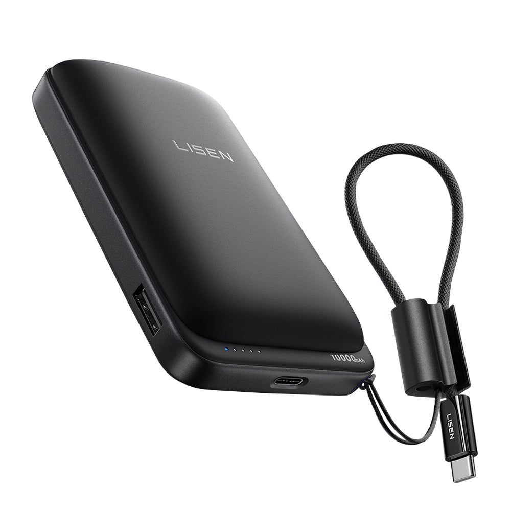 Bezprzewodowy power bank Lisen P604, 10000mAh, 65W, QC + PD + FQI, 1 x QI - 1 x USB-A - 1 x USB-C, czarny