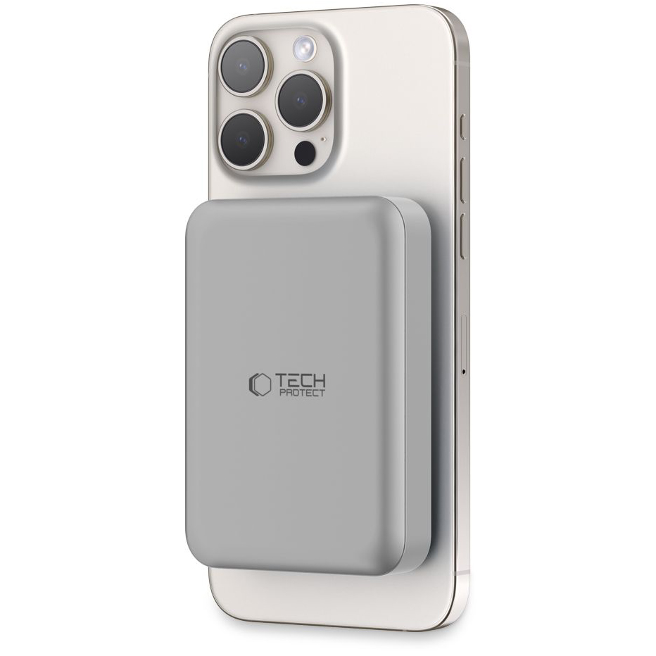 Bezprzewodowy powerbank Tech-Protect PB11 LifeMag, 10000mAh, 15W, PD + FQI, 1 x QI - 1 x USB-C, Szary, Ponownie zapakowany