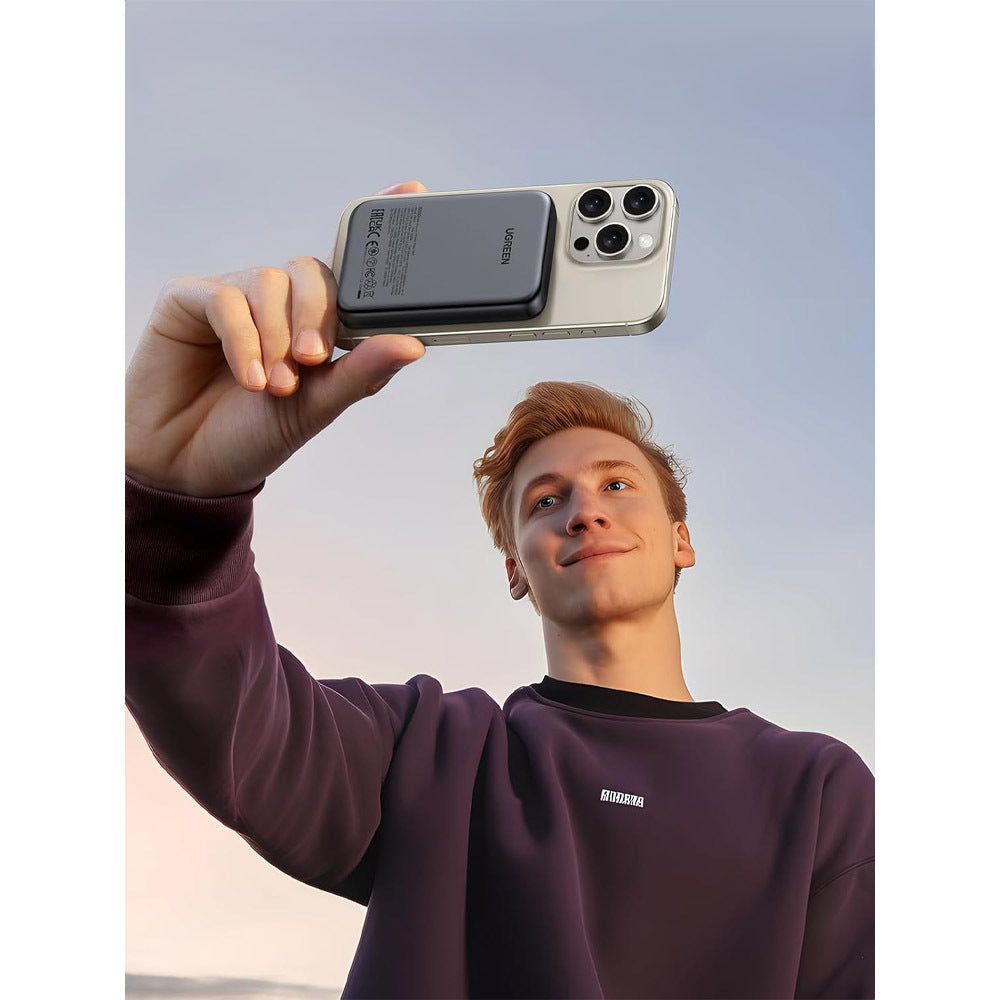 Zewnętrzna bateria bezprzewodowa UGREEN PB561, 10000mAh, 20W, PD + FQI, 1 x QI - 1 x USB-C, Czarna