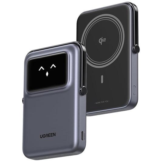 Zewnętrzna bateria bezprzewodowa UGREEN PB764 Uno, 10000mAh, 20W, PD + FQI, 1 x QI - 1 x USB-C, Szara