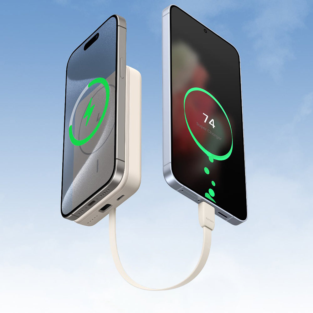 Zewnętrzna bateria bezprzewodowa UGREEN PB760, 10000mAh, 20W, PD + FQI, 1 x QI - 1 x USB-C, Beżowa