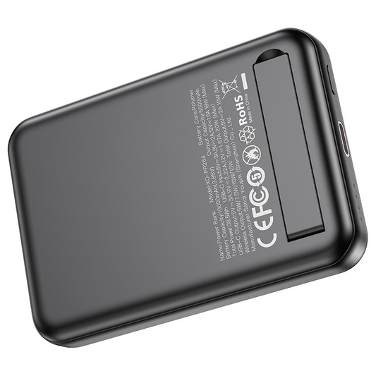 Bezprzewodowy powerbank XO Design PR264, 10000mAh, 20W, PD + FQI, 1 x QI - 1 x USB-C, czarny, ponownie zapakowany