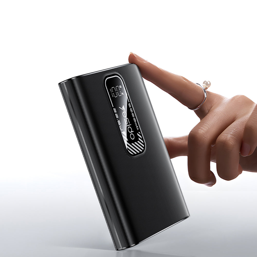 Zewnętrzna bateria Yesido YP92, 5000mAh, 22.5W, QC + PD, 1 x USB-A - 1 x USB-C, Czarna