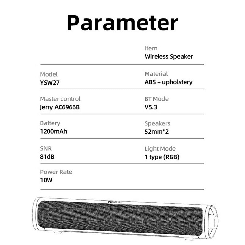 Głośnik Bluetooth Yesido YSW27, 10W, RGB, Czarny