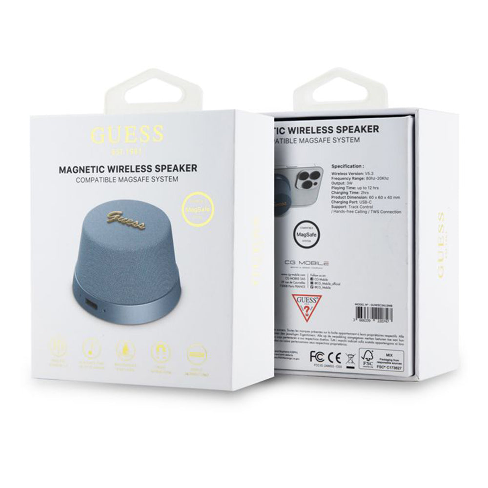Przenośny Głośnik Bluetooth Guess Stand Magnetic Script Metal, 3W, Niebieski