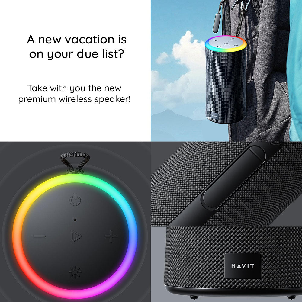 Przenośny głośnik Bluetooth HAVIT SK833BT, 2 x 10W, RGB, Wodoodporny, Czarny