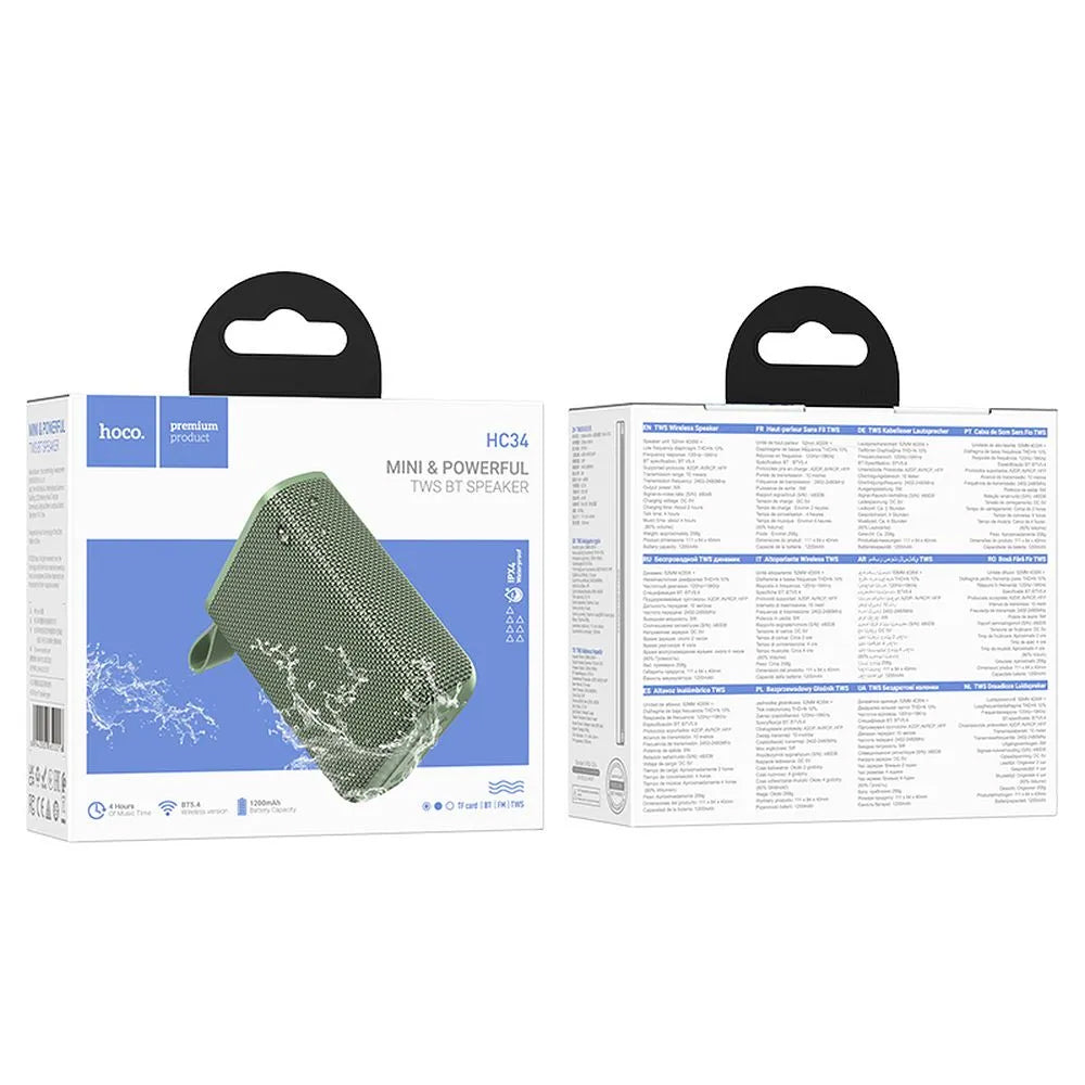 Przenośny głośnik Bluetooth HOCO HC34, 5W, TWS, Wodoodporny, Zielony