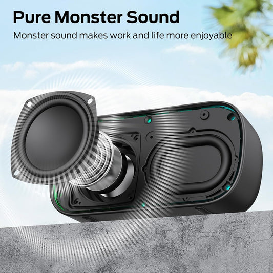 Przenośny głośnik Bluetooth Monster S150, 14W, TWS, RGB, wodoodporny, czarny