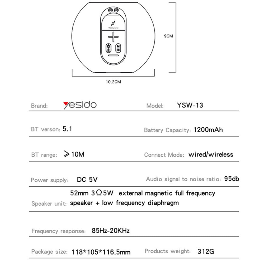 Przenośny Głośnik Bluetooth Yesido YSW13, 5W, RGB, Niebieski