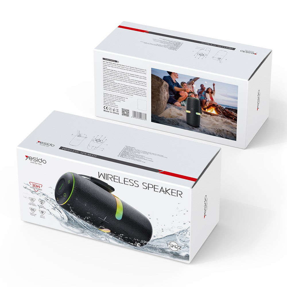 Yesido YSW22 Portable Bluetooth Speaker, 30W, RGB, Waterproof, Black