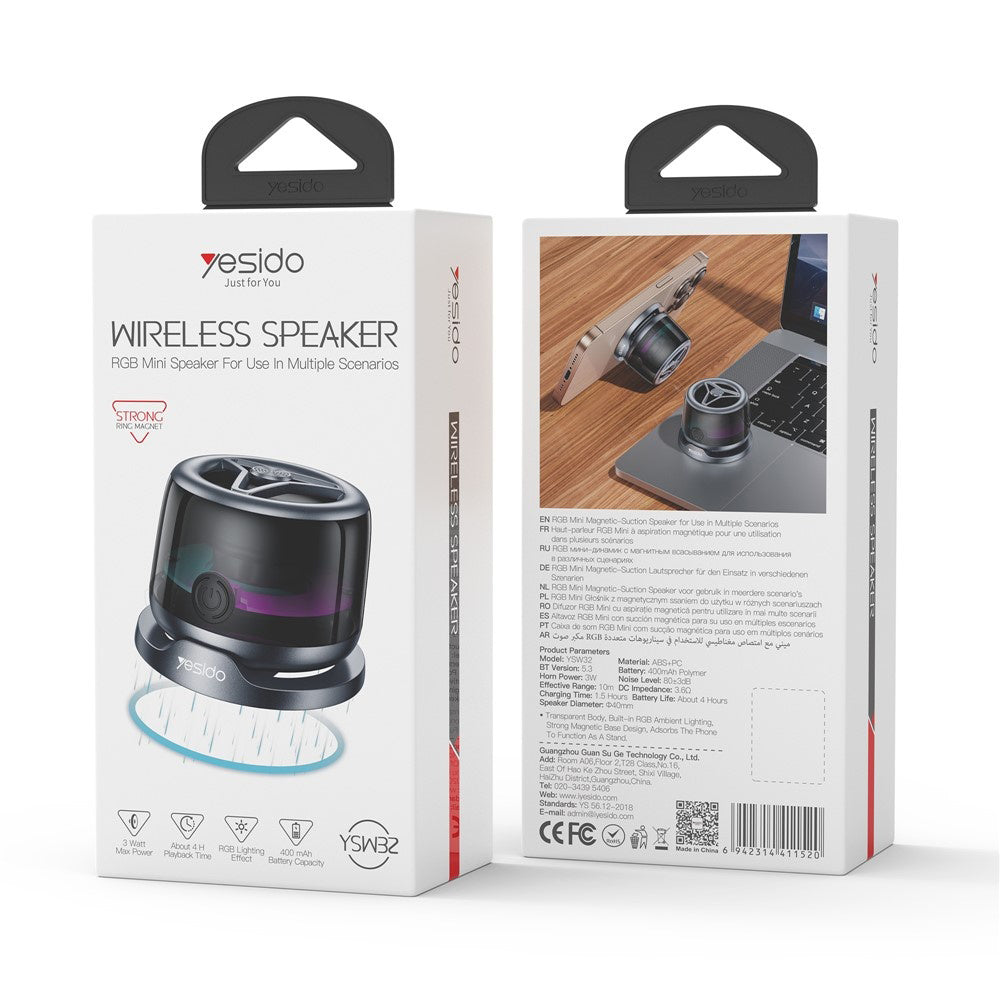 Przenośny głośnik Bluetooth Yesido YSW32, 3W, RGB, Czarny