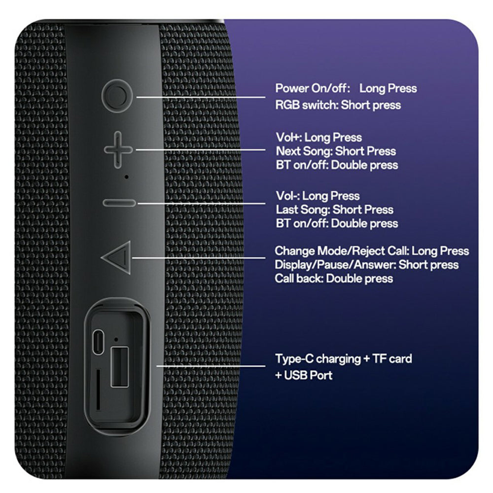 Przenośny głośnik Bluetooth Yesido YSW39, 20W, TWS, RGB, Czarny