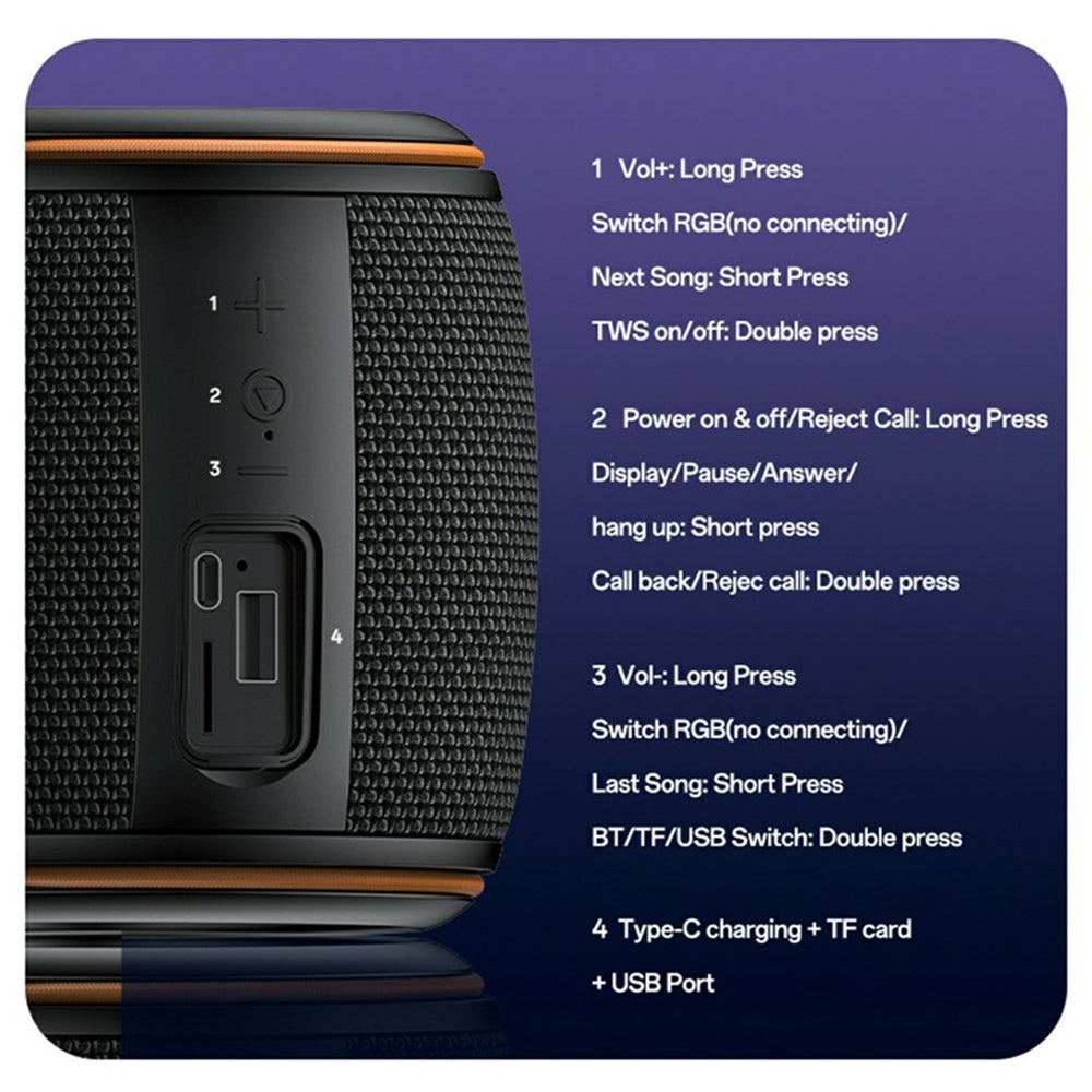 Przenośny Głośnik Bluetooth Yesido YSW40, 8W, RGB, Czarny