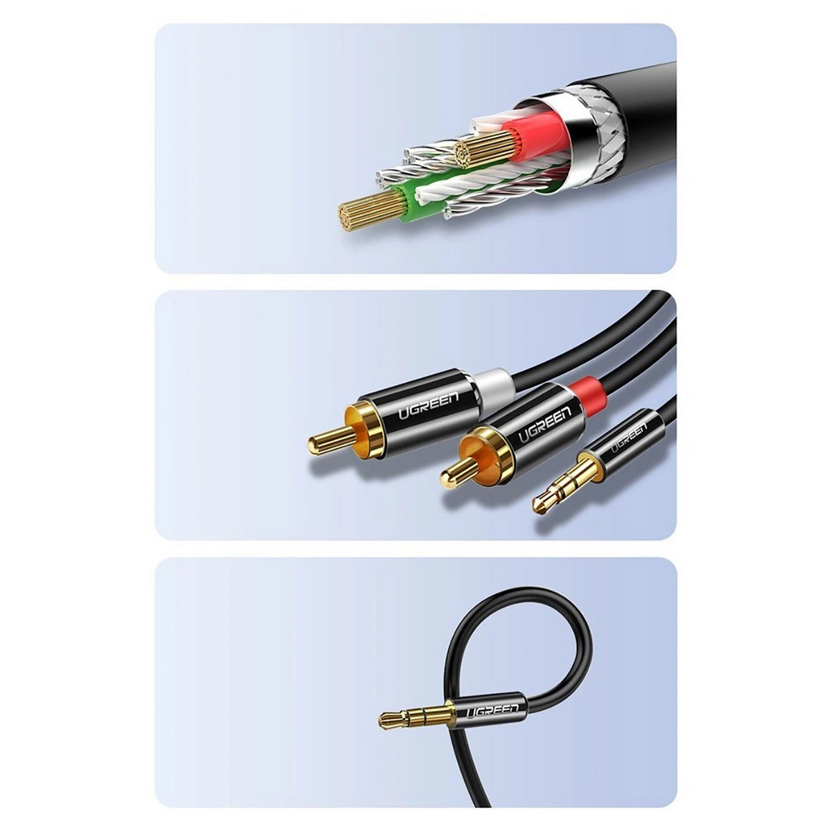 Kabel Audio 3.5mm - 2 x RCA UGREEN AV116, 1m, Czarny