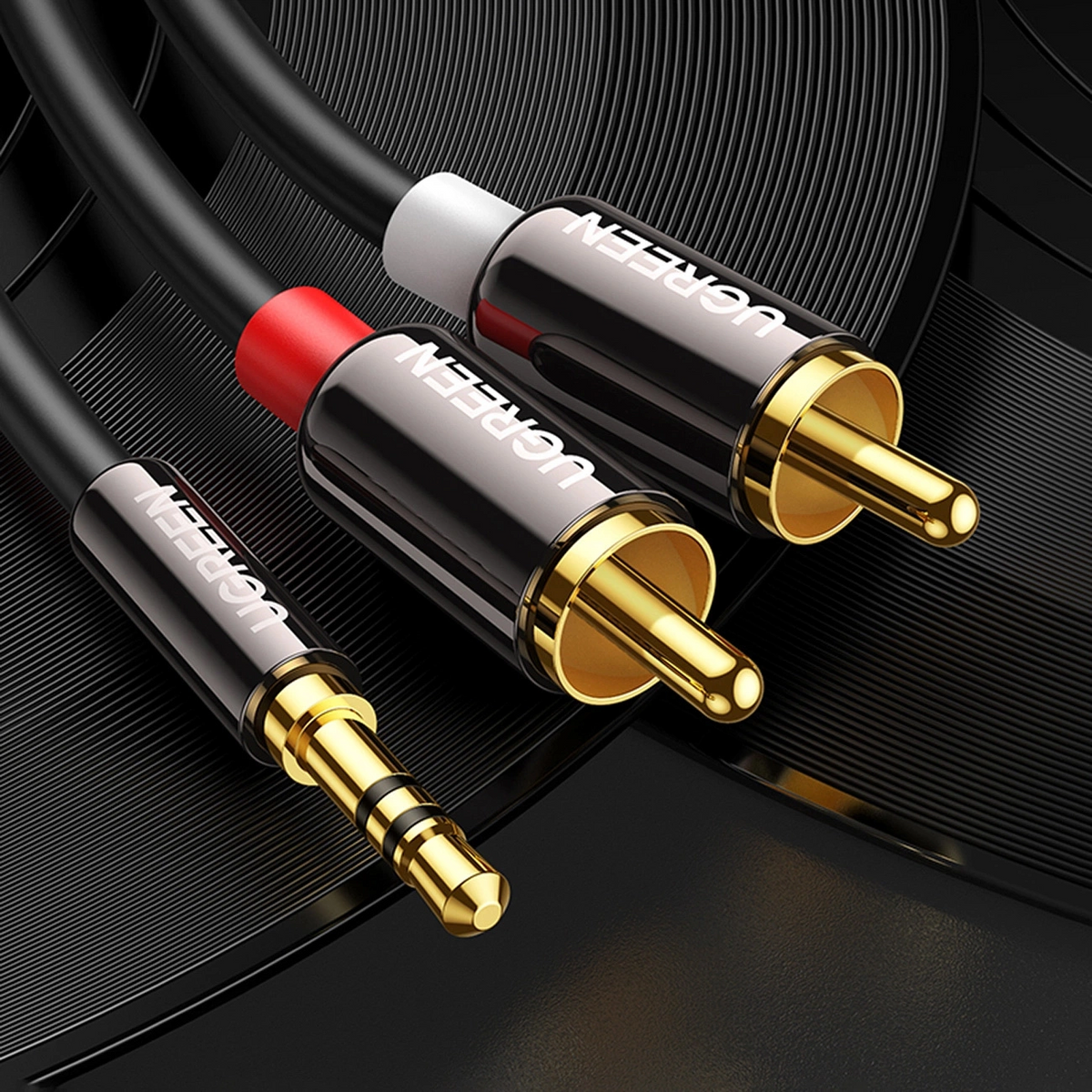 Kabel Audio 3.5mm - 2 x RCA UGREEN AV116, 1m, Czarny