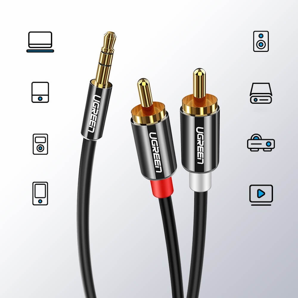 Kabel Audio 3.5mm - 2 x RCA UGREEN AV116, 1.5m, Czarny