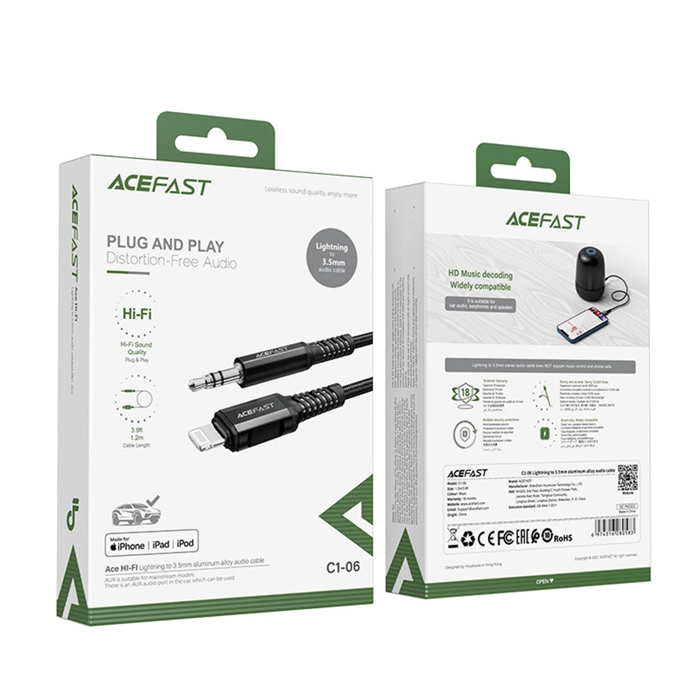 Kabel Audio Lightning - 3.5mm Acefast C1-06, 1.2m, Czarny