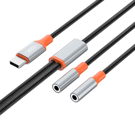Rozgałęźnik audio USB-C - 2 x 3,5 mm XO Design NB-R269B 2w1, 1,2 m, czarny