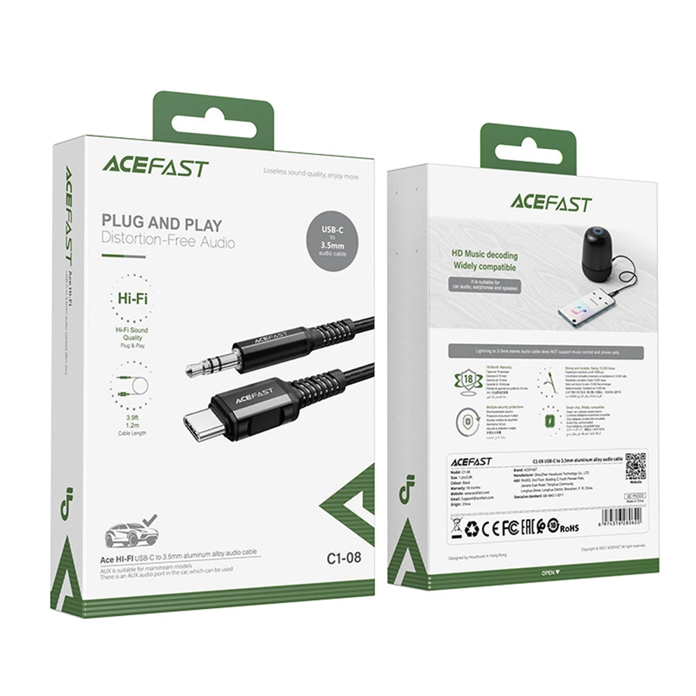 Kabel Audio USB-C - 3.5mm Acefast C1-08, 1.2m, Czarny