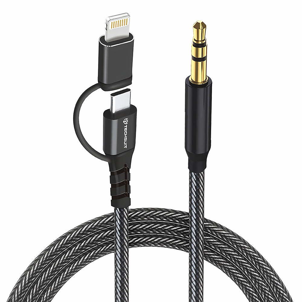 Kabel Audio USB-C / Lightning - 3.5mm Techsuit AC15 EchoSnap, 1m, Czarny