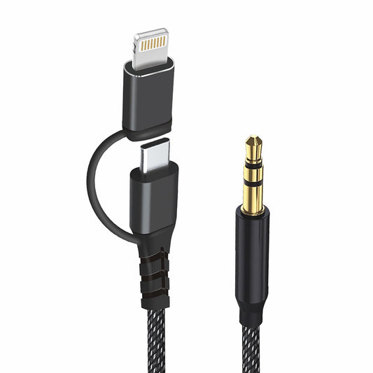 Kabel Audio USB-C / Lightning - 3.5mm Techsuit AC15 EchoSnap, 1m, Czarny