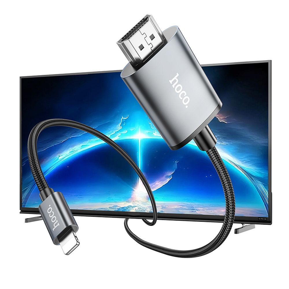 Kabel Audio i Video Lightning - HDMI HOCO UA27, 2m, Szary