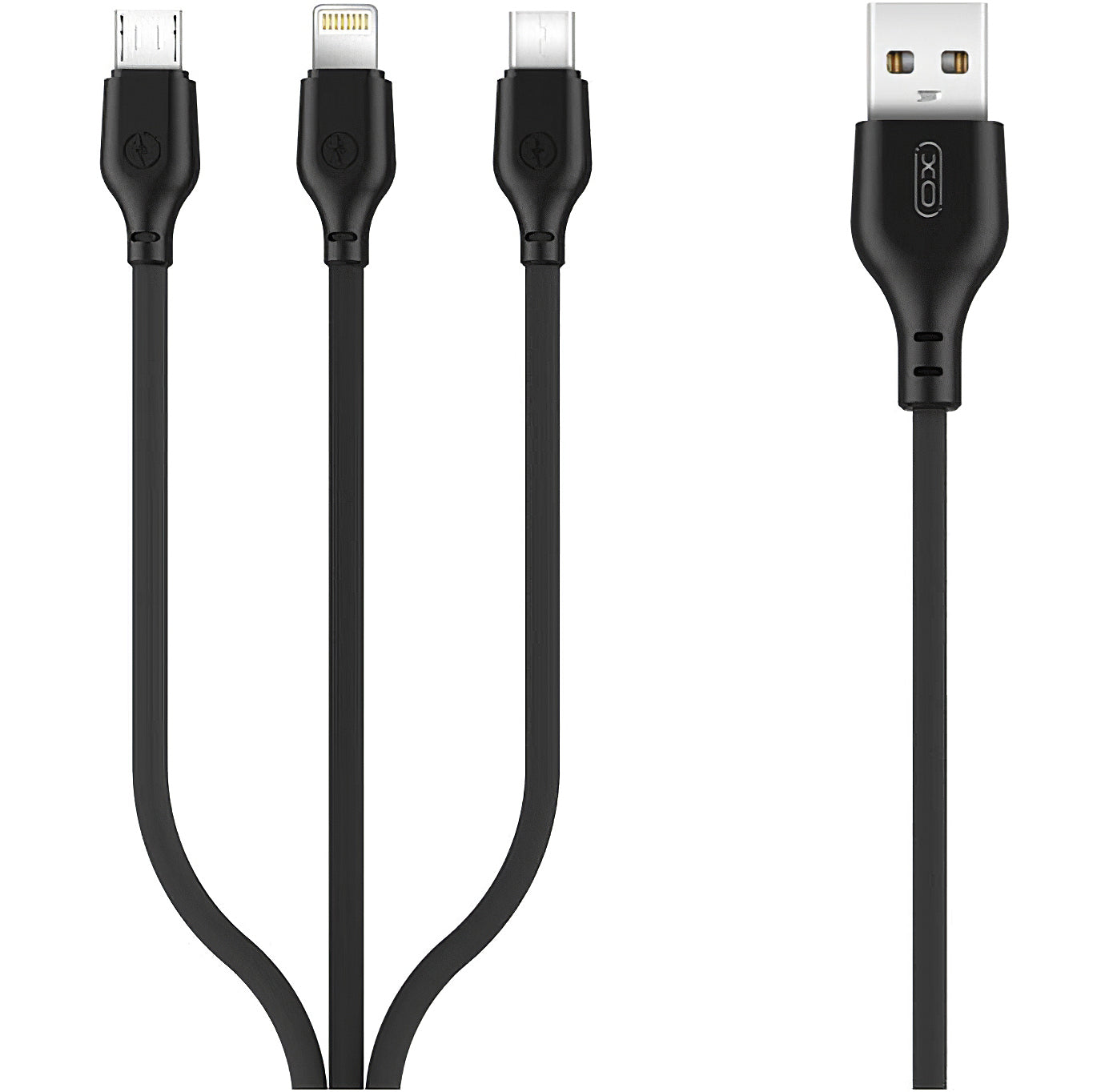 Kabel do ładowania USB-A - Lightning / microUSB / USB-C XO Design NB103 3w1, 10W, 1m, Czarny