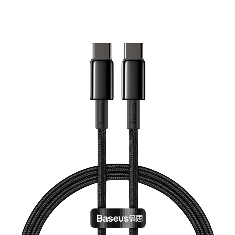 Kabel do danych i ładowania USB-C - USB-C Baseus Tungsten Gold, 100W, 1m, Czarny CATWJ-01