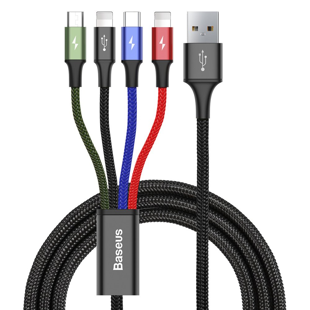 Kabel Ładowania USB-A - 2 x Lightning / microUSB / USB-C Baseus Rapid 4in1, 20W, 1.2m, Czarny CA1T4-A01