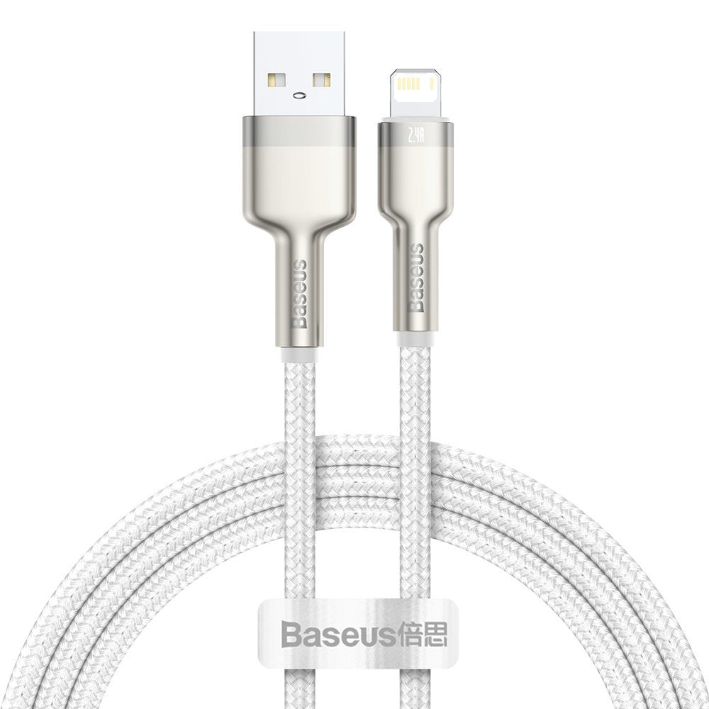 Kabel do przesyłu danych i ładowania USB-A - Lightning Baseus Cafule Metal Series, 18W, 1m, biały CALJK-A02