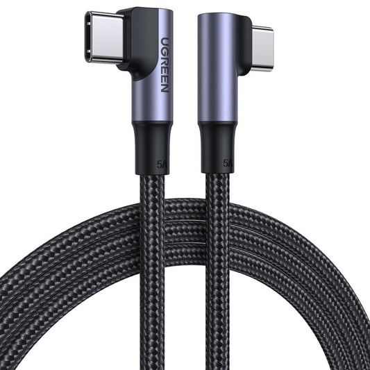 Kabel USB-C do ładowania i transmisji danych - USB-C UGREEN US335 kątowy, 100 W, 1 m, czarny