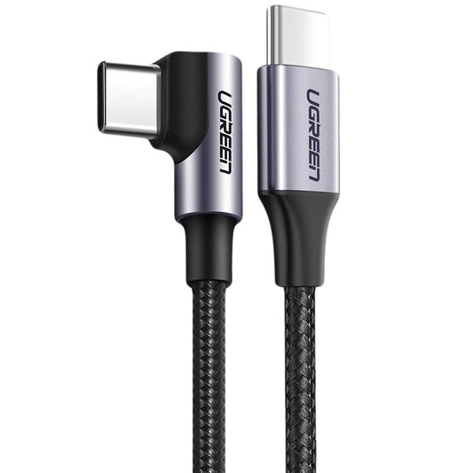 Kabel USB-C do ładowania i transmisji danych - USB-C UGREEN US255 USB-C Angled, 60W, 2m, szary