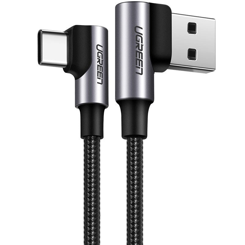 Kabel USB-A do USB-C do transmisji danych i ładowania UGREEN US255 kątowy, 60 W, 1 m, szary