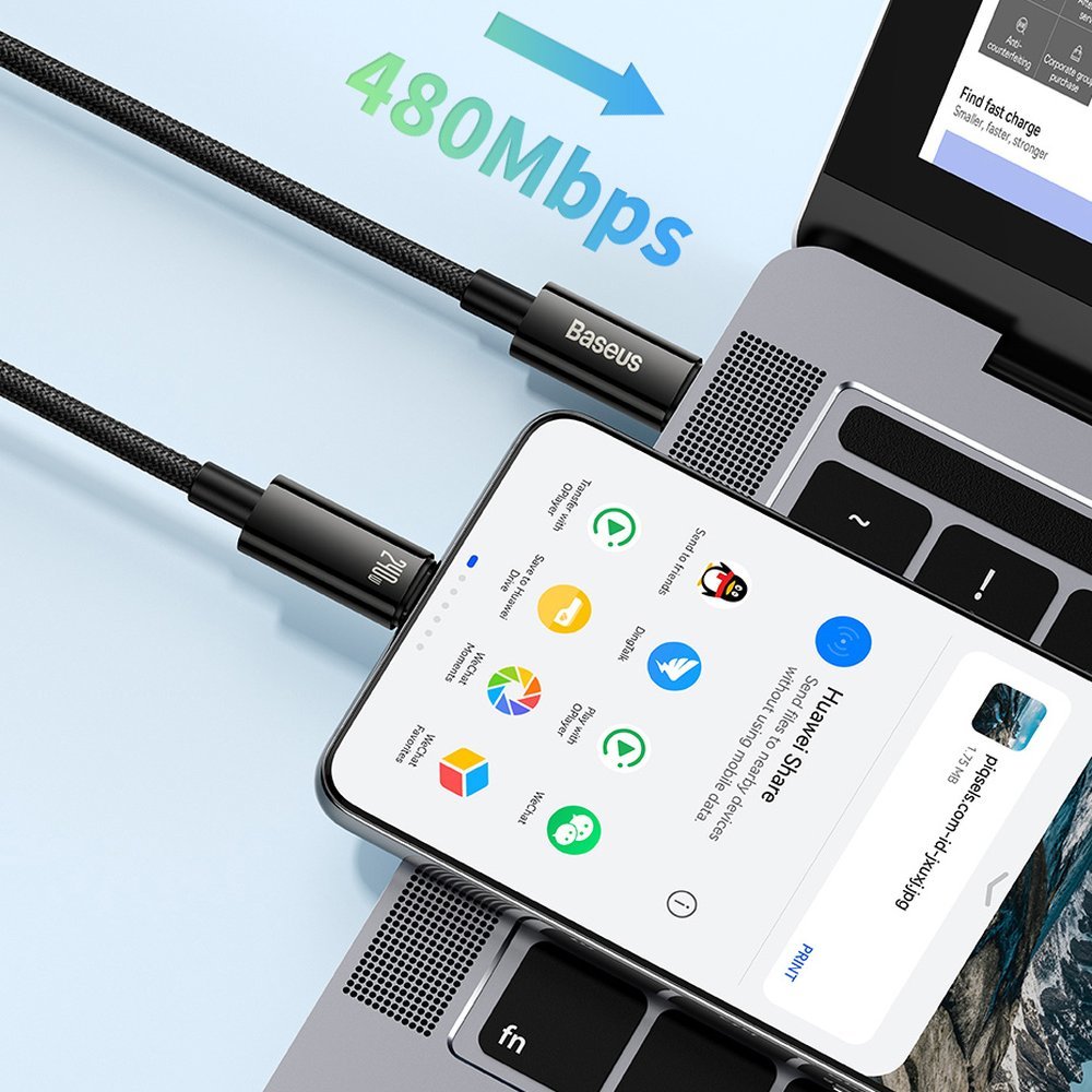 Kabel USB-C do ładowania i transmisji danych - USB-C Baseus Tungsten Gold, 240 W, 2 m, czarny CAWJ04010101