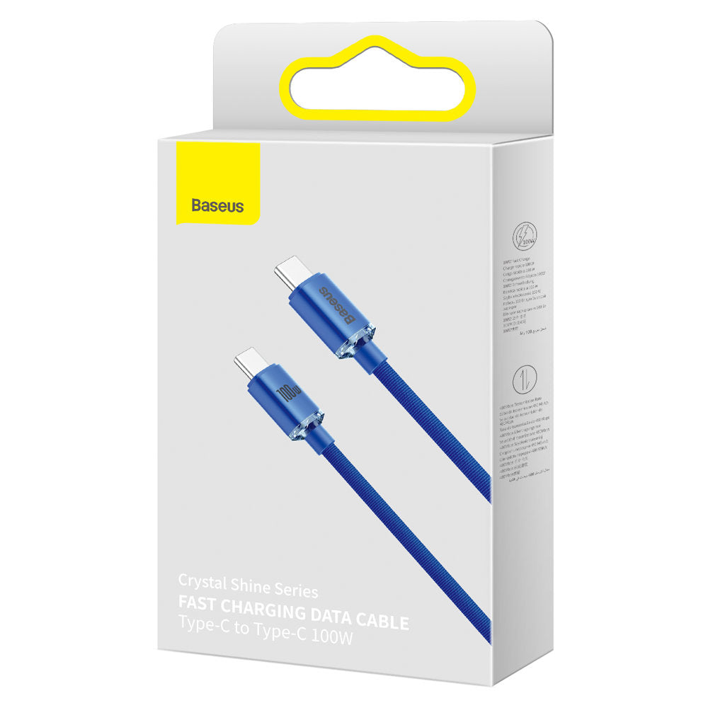 Kabel USB-C do ładowania i transmisji danych - USB-C Baseus Crystal Shine Series, 100 W, 2 m, niebieski CAJY000703