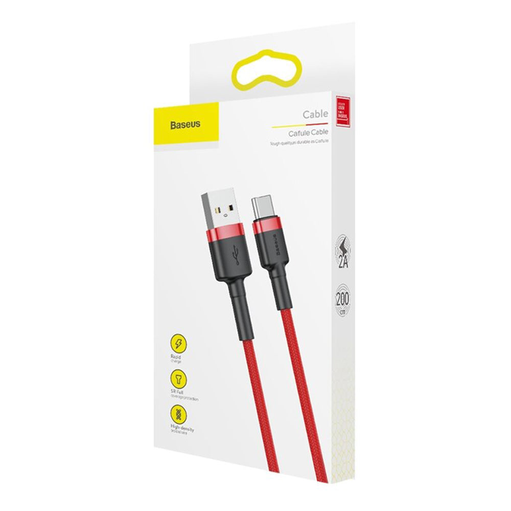 Kabel do transmisji danych i ładowania USB-A - USB-C Baseus Cafule, 18 W, 2 m, czerwony CATKLF-C09