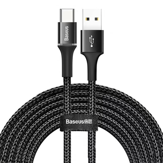Kabel USB-A do USB-C Baseus Halo do transmisji danych i ładowania, 18 W, 3 m, czarny