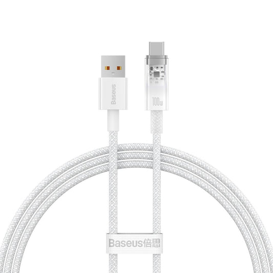 Kabel do danych i ładowania USB-A - USB-C Baseus Explorer, 100W, 1m, biały CATS010402
