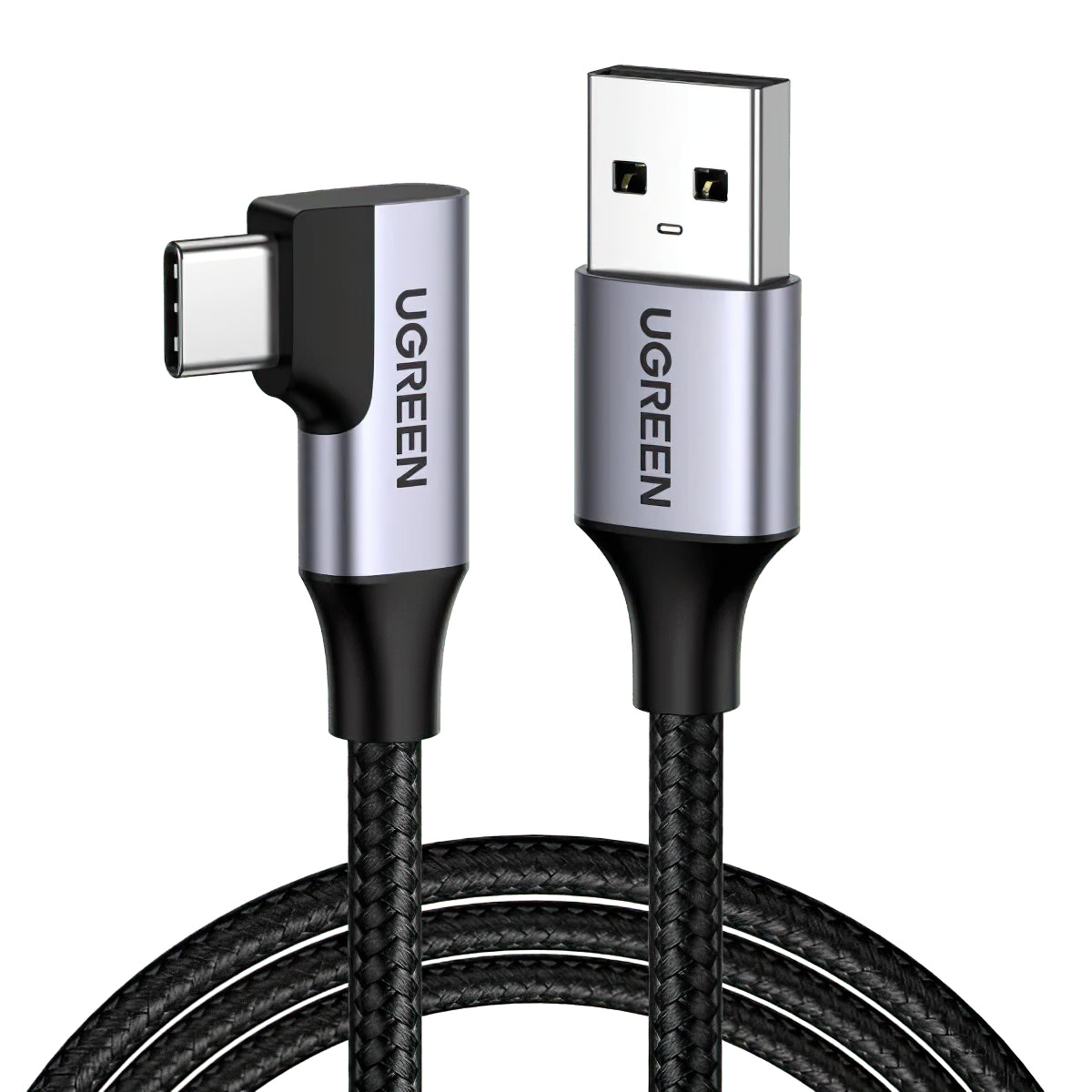 Kabel do transmisji danych i ładowania USB-A - USB-C UGREEN US385 kątowy, 60W, 1m, szary